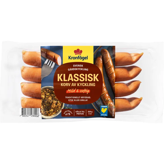 Klassisk Grillkorv av Kyckling 320g Kronfågel