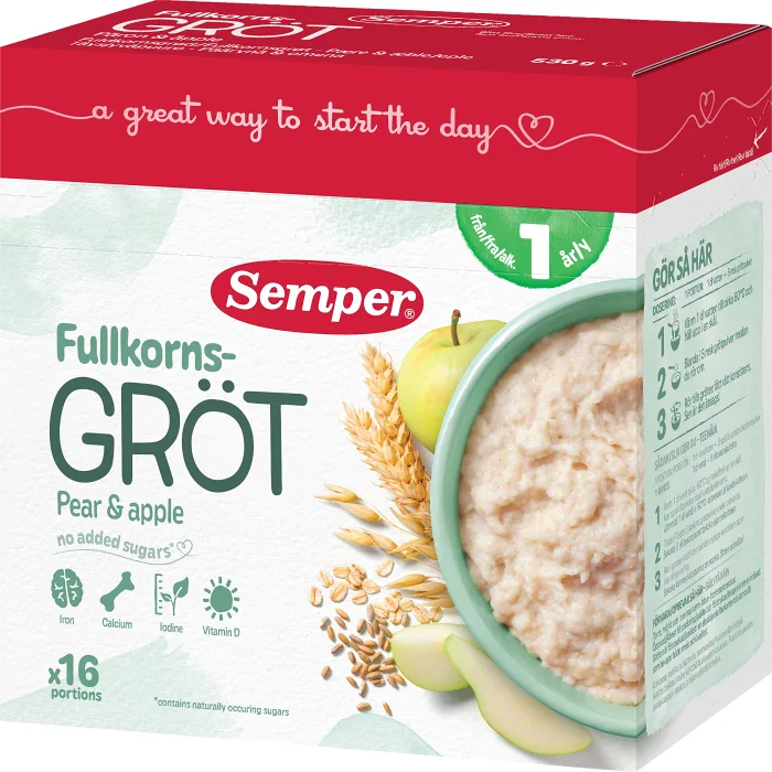 Fullkornsgröt Frukt Från 1år 16 port 530g Semper