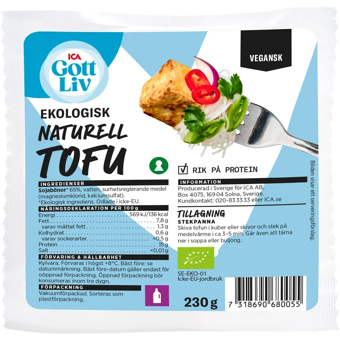 Tofu Naturell Ekologisk 230g ICA Gott Liv