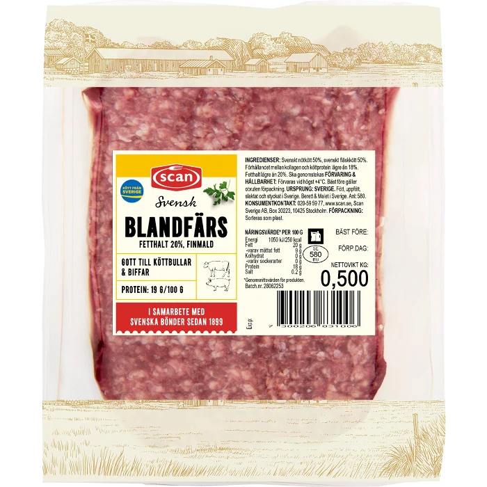 Blandfärs Färsk 18% 500g Scan