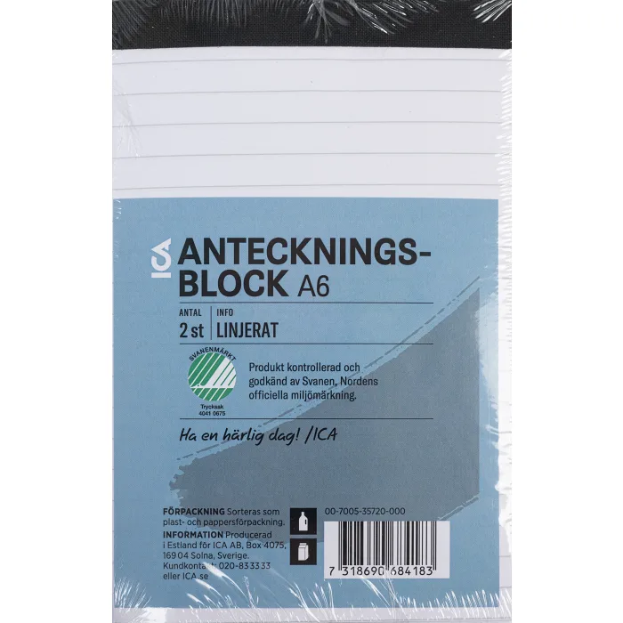 Block A6 tejphäftat linjerat 2p ICA