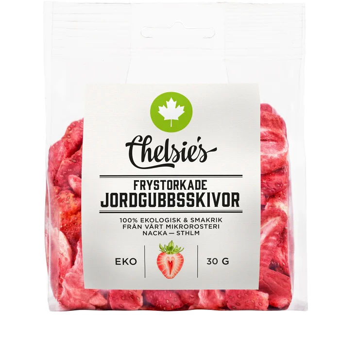 Jordgubbsskivor Frystorkade Ekologisk 30g Chelsie's