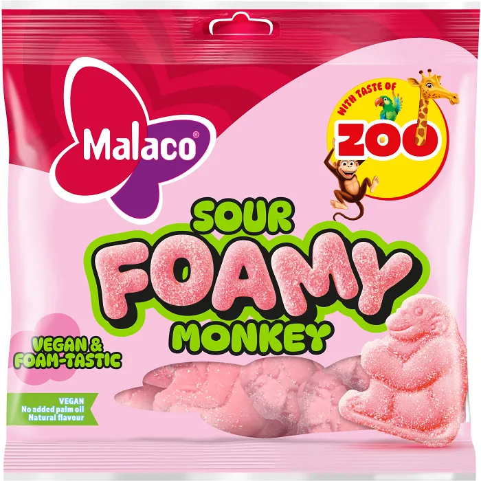 Godispåse Zoo Sour Foamy Monkey 115g Malaco