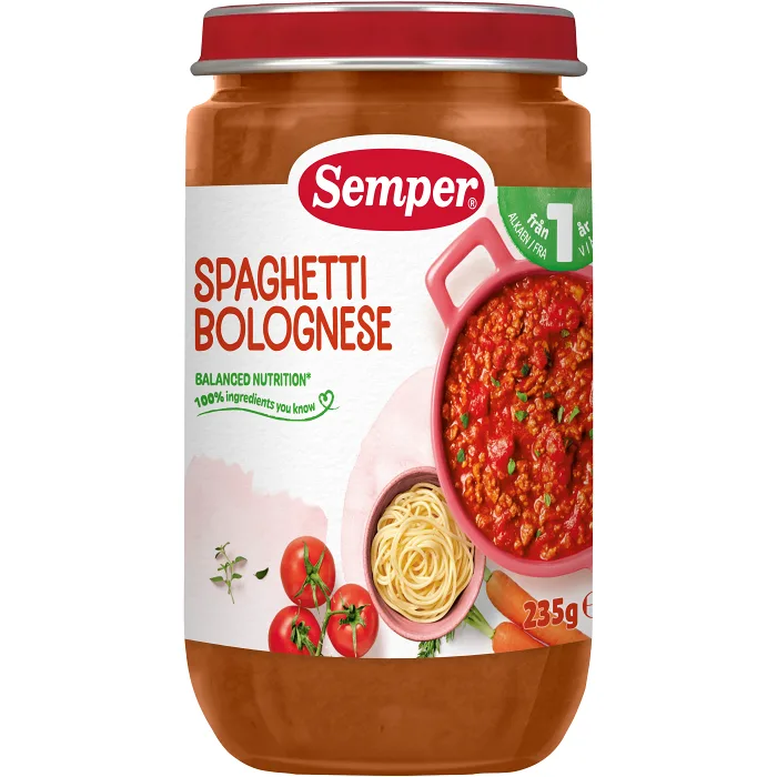 Barnmat Spaghetti Bolognese 1år Semper