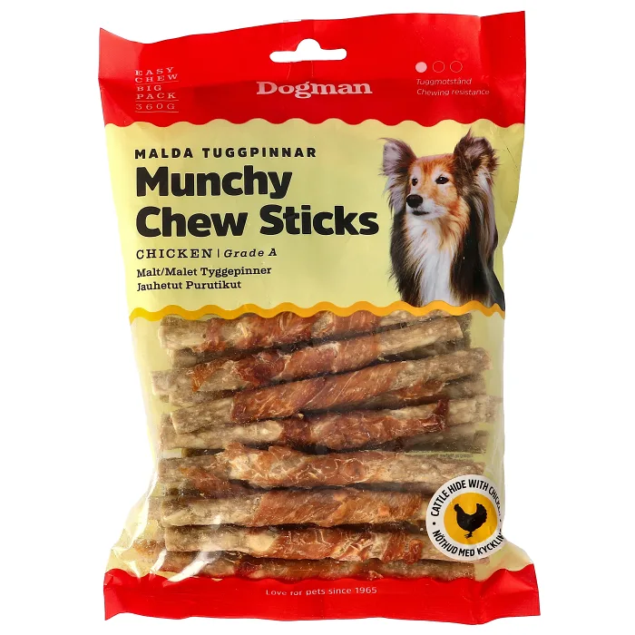 Tuggpinnar med kycklingkött 360g Dogman