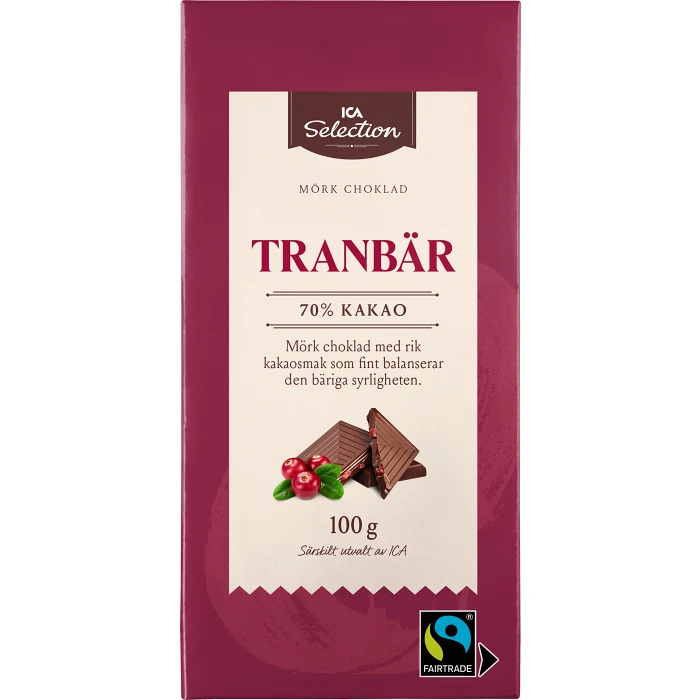 Choklad Tranbär 70% 100g ICA Selection