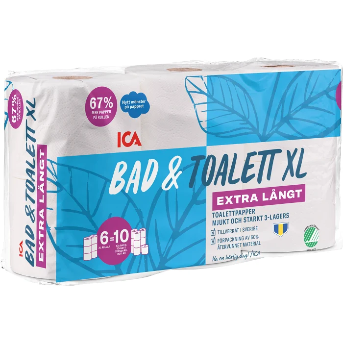 Toalettpapper Bad & toalett XL 6-p Miljömärkt ICA