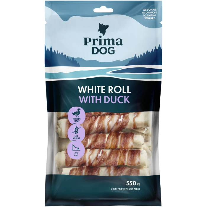 Vit tuggrulle med anka 15-p 550g PrimaDog