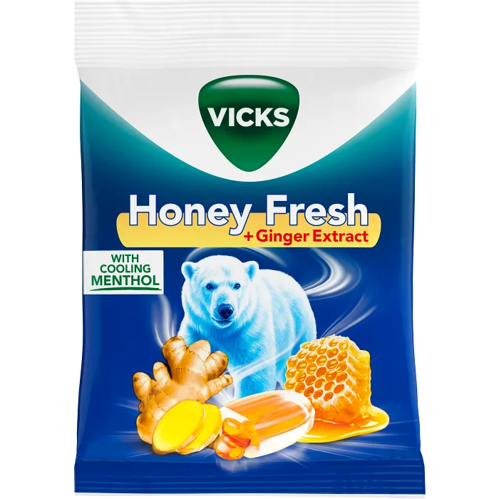 Halstablett Honey Fresh Ginger 72g Vicks