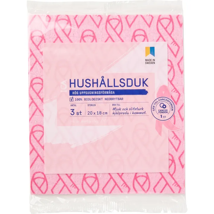 Hushållsduk 3-p Rosa Bandet ICA