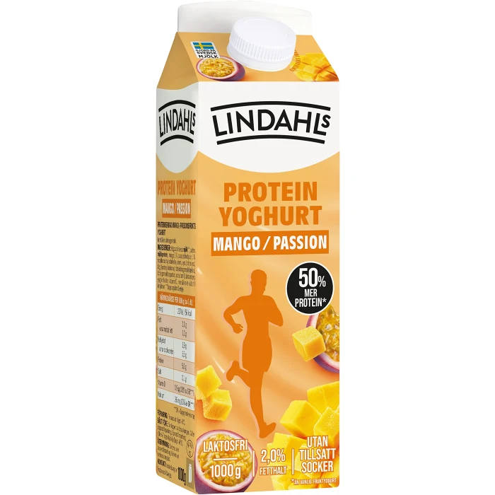 Proteinyoghurt Mango Passion Laktosfri 2% 1000g Lindahls