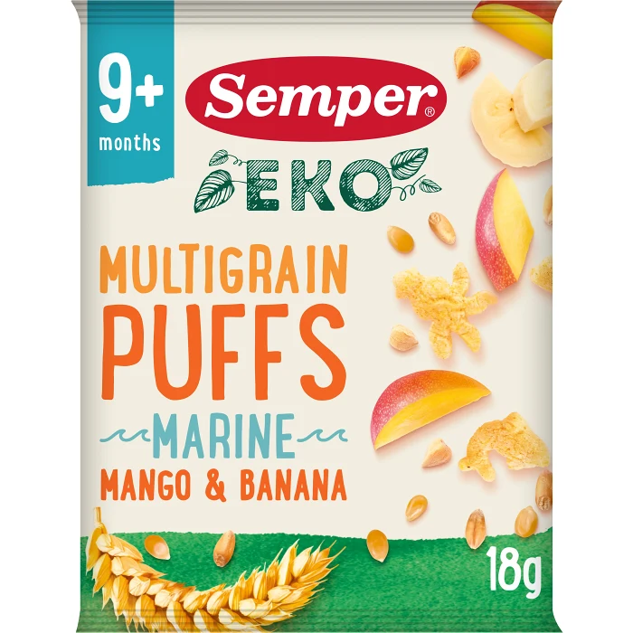 Multigrain puffs mango & banana 9m 18g Semper