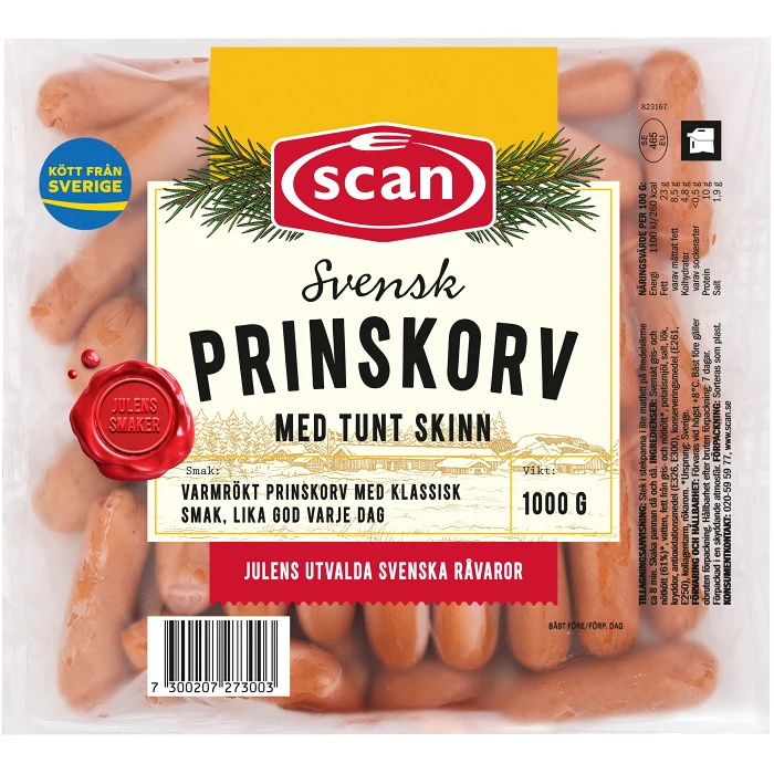 Prinskorv med Tunt Skinn 1kg Scan