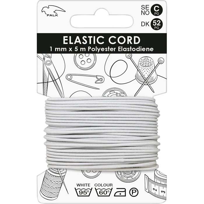 Resårsnodd 5m Vit Falk