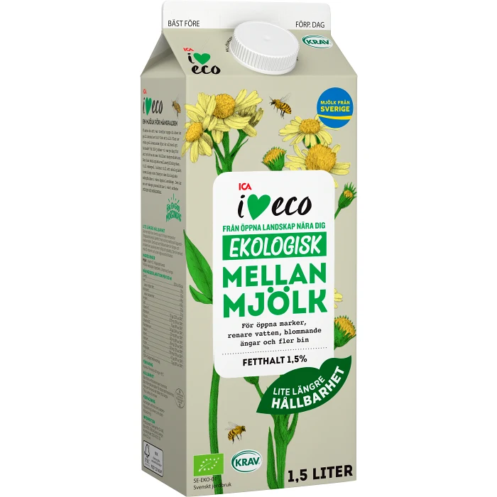 Mellanmjölk 1,5% Ekologisk 1,5l KRAV ICA I love eco