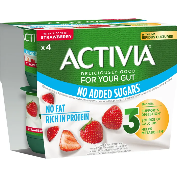 Yoghurt Jordgubb Ej tillsatt socker 0% 4-p 500g Activia