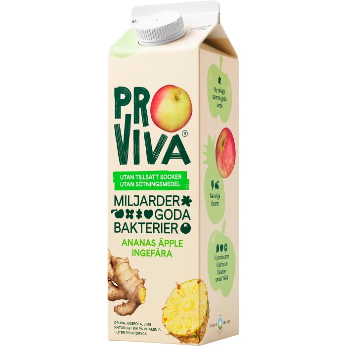 Fruktdryck Ananas Äpple Ingefära utan tillsatt socker 1000ml Proviva