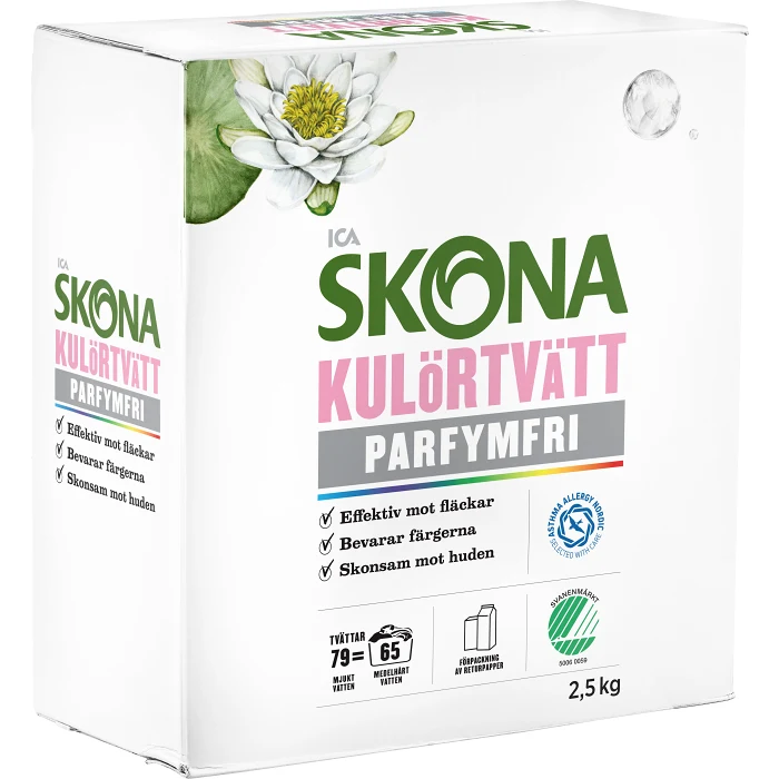 Tvättmedel Kulörtvätt Parfymfri 2,5kg ICA Skona