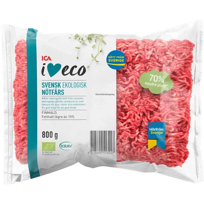 Nötfärs Färsk 15% 800g KRAV ICA I love eco