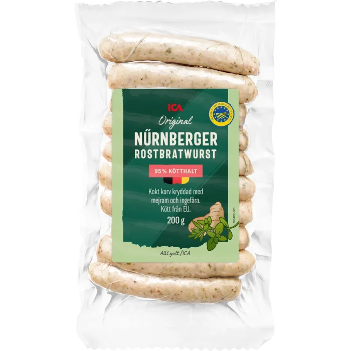 Korv Nürnberger 95% Kötthalt 200g ICA