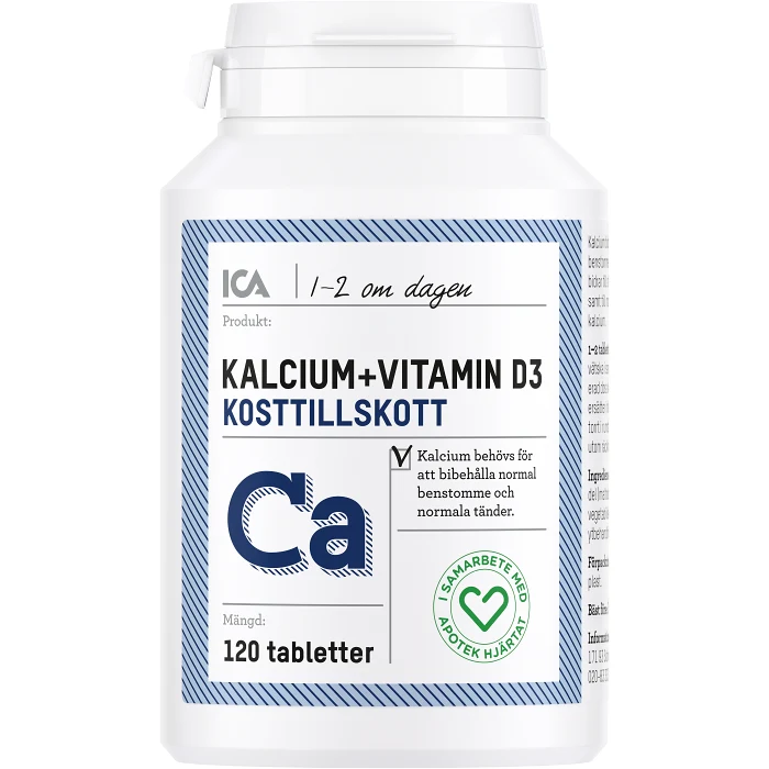 Kalcium + Vitamin D3 Kosttillskott 120st ICA Hjärtat
