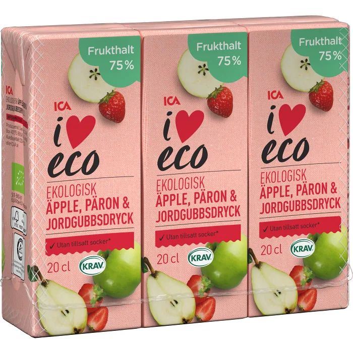 Fruktdryck Äpple päron & jordgubb 20cl 3-p ICA I love eco
