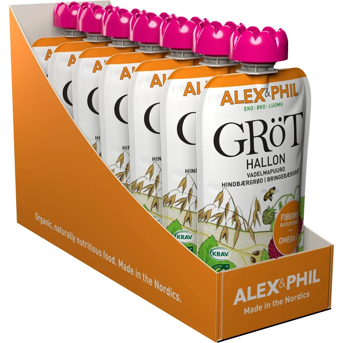 Gröt Hallon & röda vinbär 6m 100g KRAV Alex&Phil
