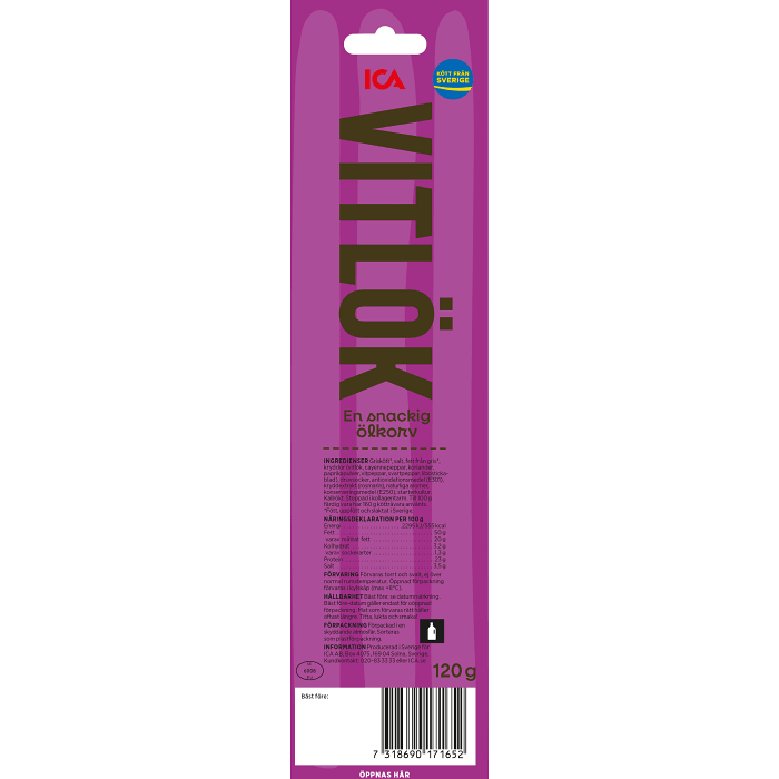 Ölkorv Vitlök mild och fyllig 3-p 120g ICA