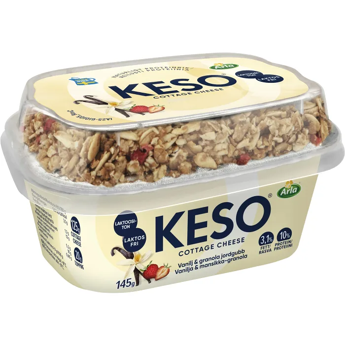 Cottage Cheese Vanilj Granola Jordgubb Laktosfri 145g KESO®