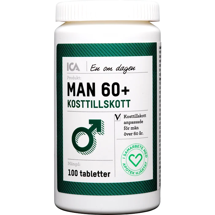 Multivitamin Man 60+ Kosttillskott 100-p ICA Hjärtat