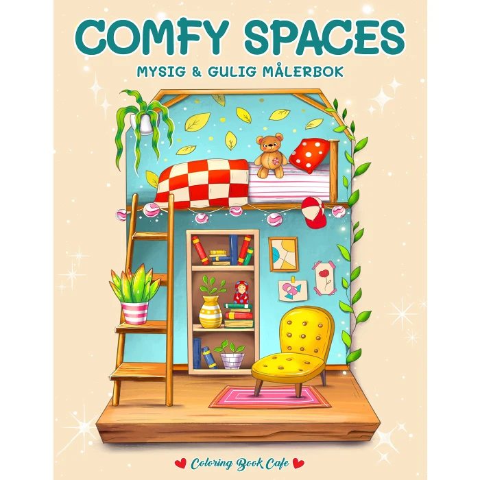 Comfy Spaces. Mysig och gullig Cozy Coloring målarbok från Coloring Book Cafe