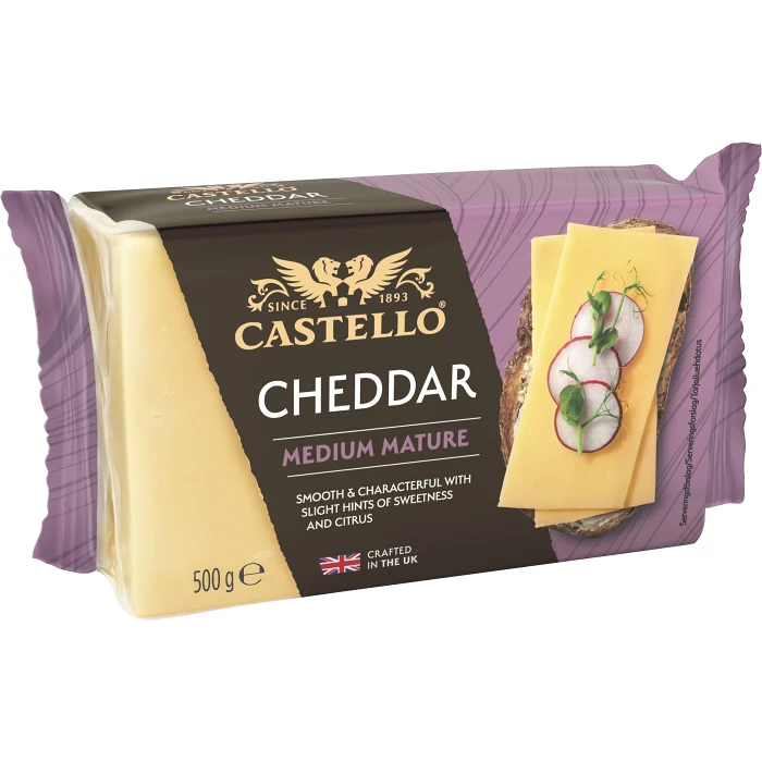 Cheddar medium mature 35% 500g Castello