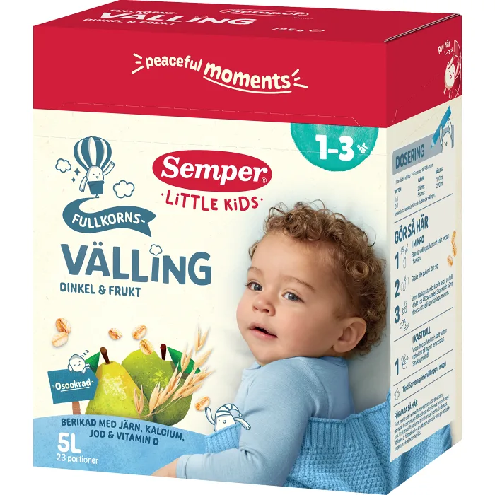 Fullkornsvälling dinkel & frukt 1år 23p 5l Semper