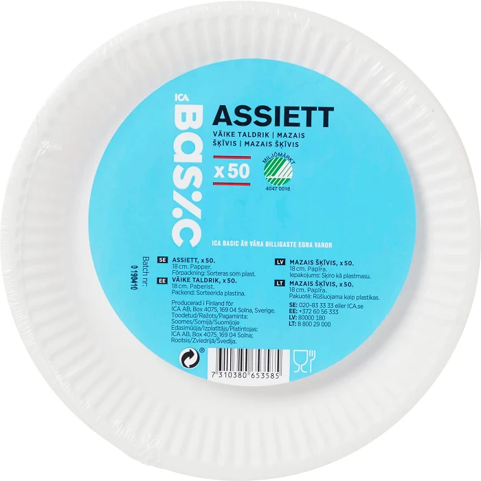 Assiett Vit 18cm 50-p ICA Basic