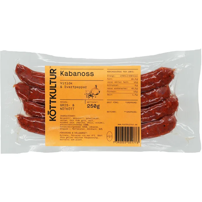 Kryddkorv Kabanoss Vitlök Svartpeppar 250g Köttkultur