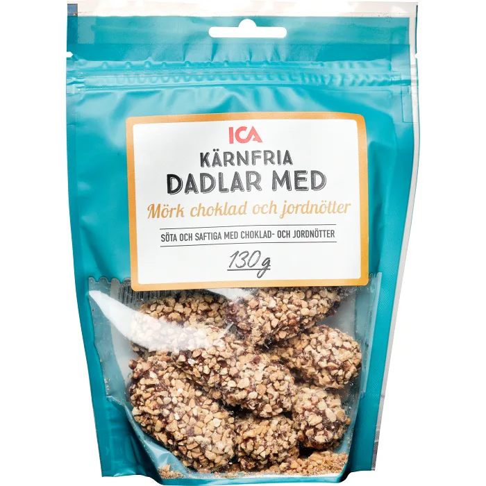 Dadlar mörk choklad jordnötter 130g Klass 1 ICA