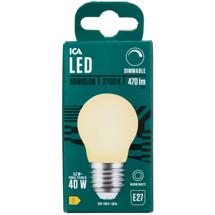 LED Klot E27 470lm(40W) Matt Dimbar ICA