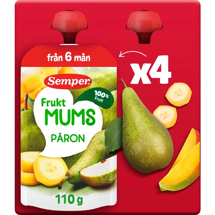 Barnmat Fruktmums päron 6m 4-p 440g Semper
