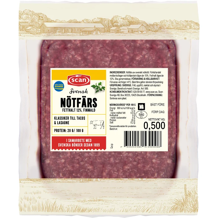 Nötfärs Färsk 12% 500g Scan