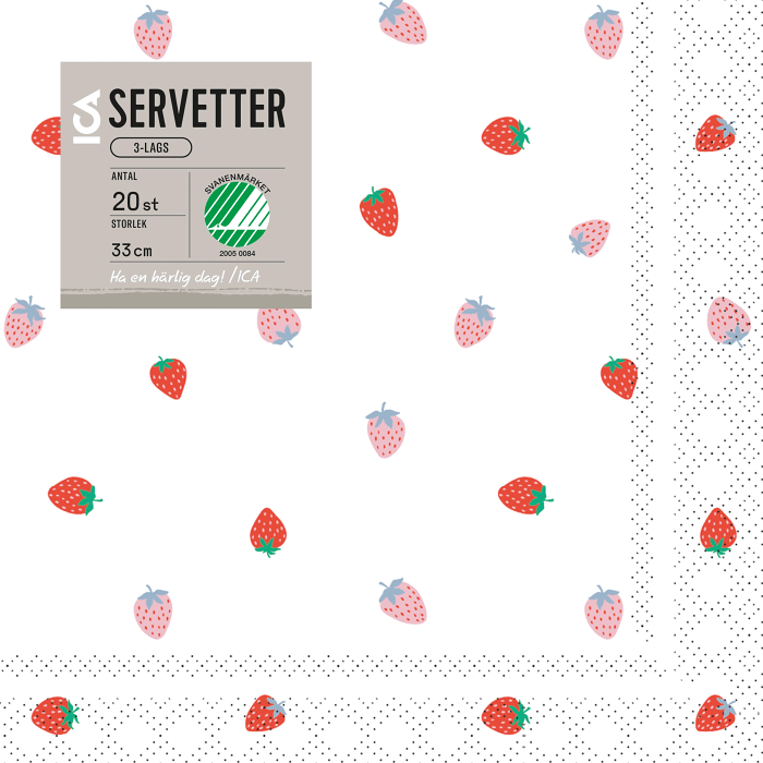 Servett 33cm Jordgubbe rosa/röd 20-p ICA
