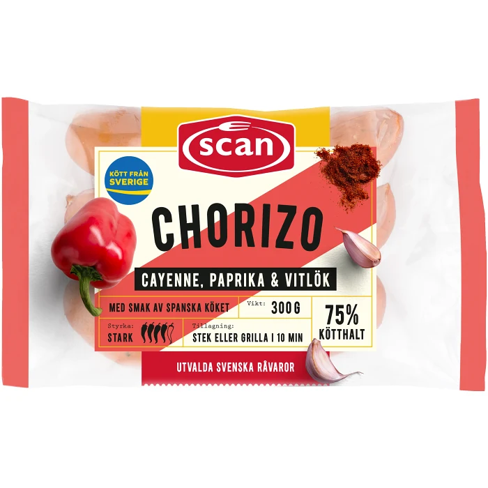 Chorizo Cayenne Paprika 75% Kötthalt 300g Scan