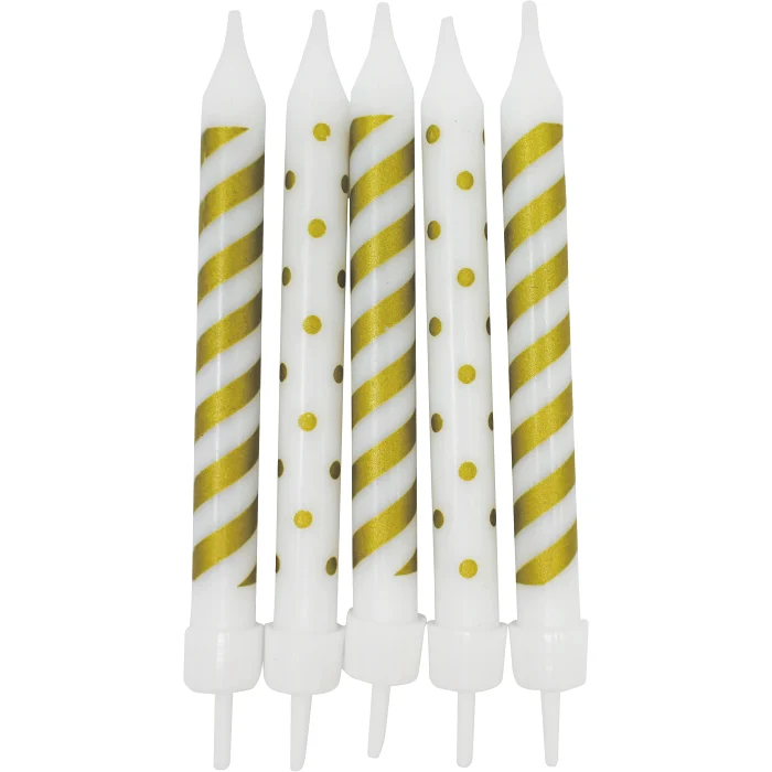 Tårtljus vit/guld 10-p Decorata Party