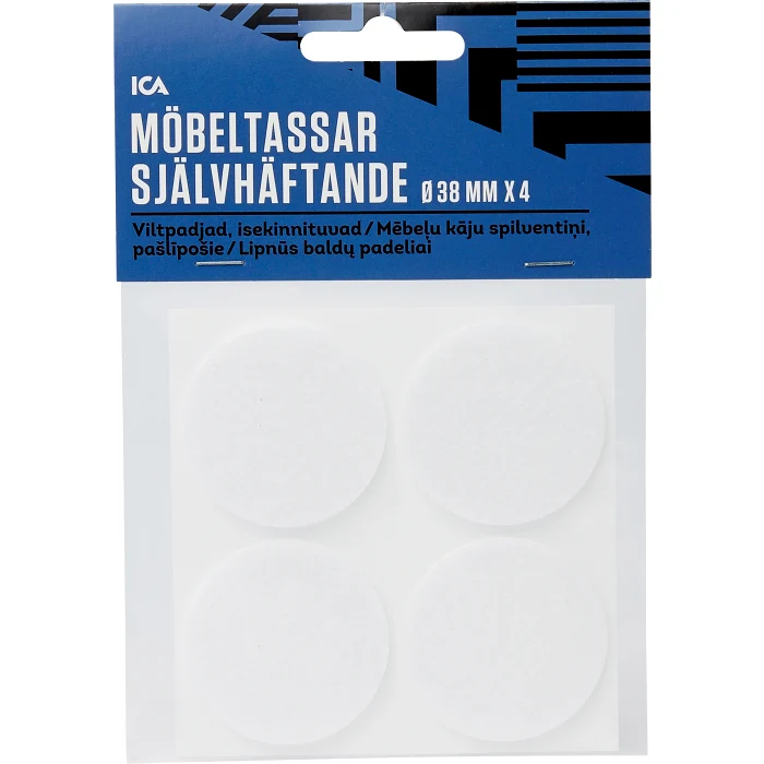 Möbeltassar självhäftande Vita 38mm 4p ICA