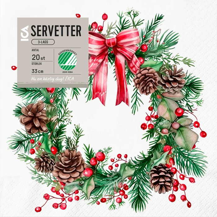Servett 33cm Julkrans 20-p ICA