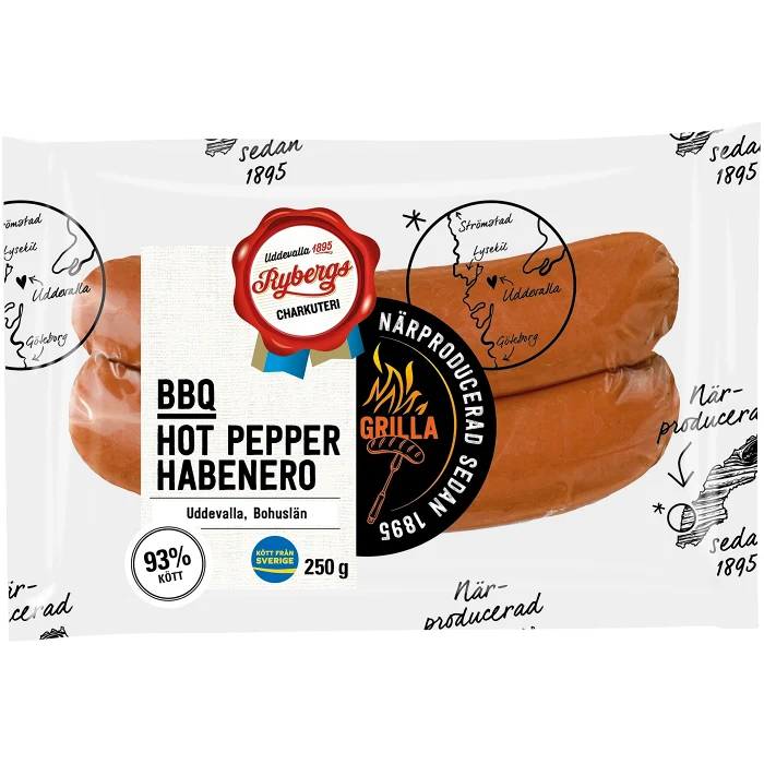 Kryddkorv Hot Pepper Habanero 93% Kötthalt 250g Rybergs