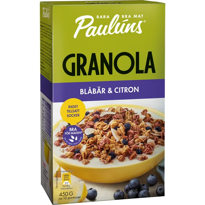 Granola Blåbär Citron 450g Pauluns