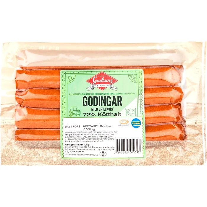 Grillkorv Godingar 76% Kötthalt 500g Gudruns