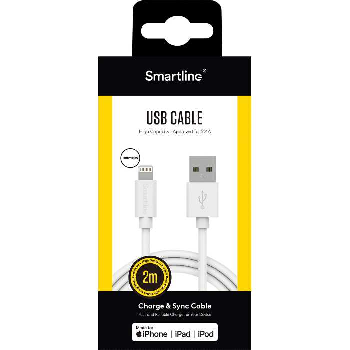 Lightningkabel 2m Vit Smartline