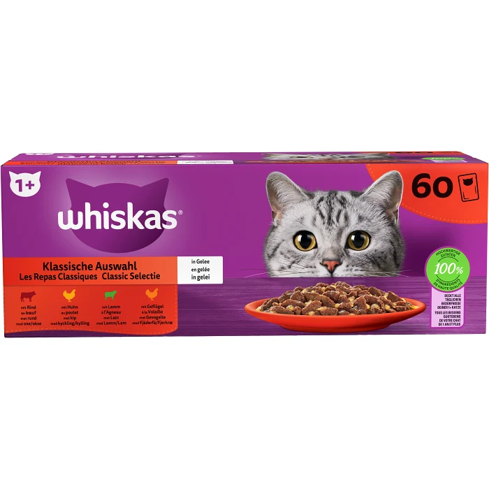 Kattmat Multipack Oxe/Kyckling/Lamm/Fjäderfä 60p Whiskas