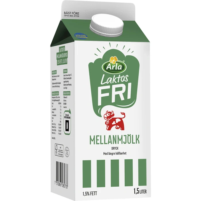 Mellanmjölkdryck 1,5% Laktosfri 1,5l Arla Ko®